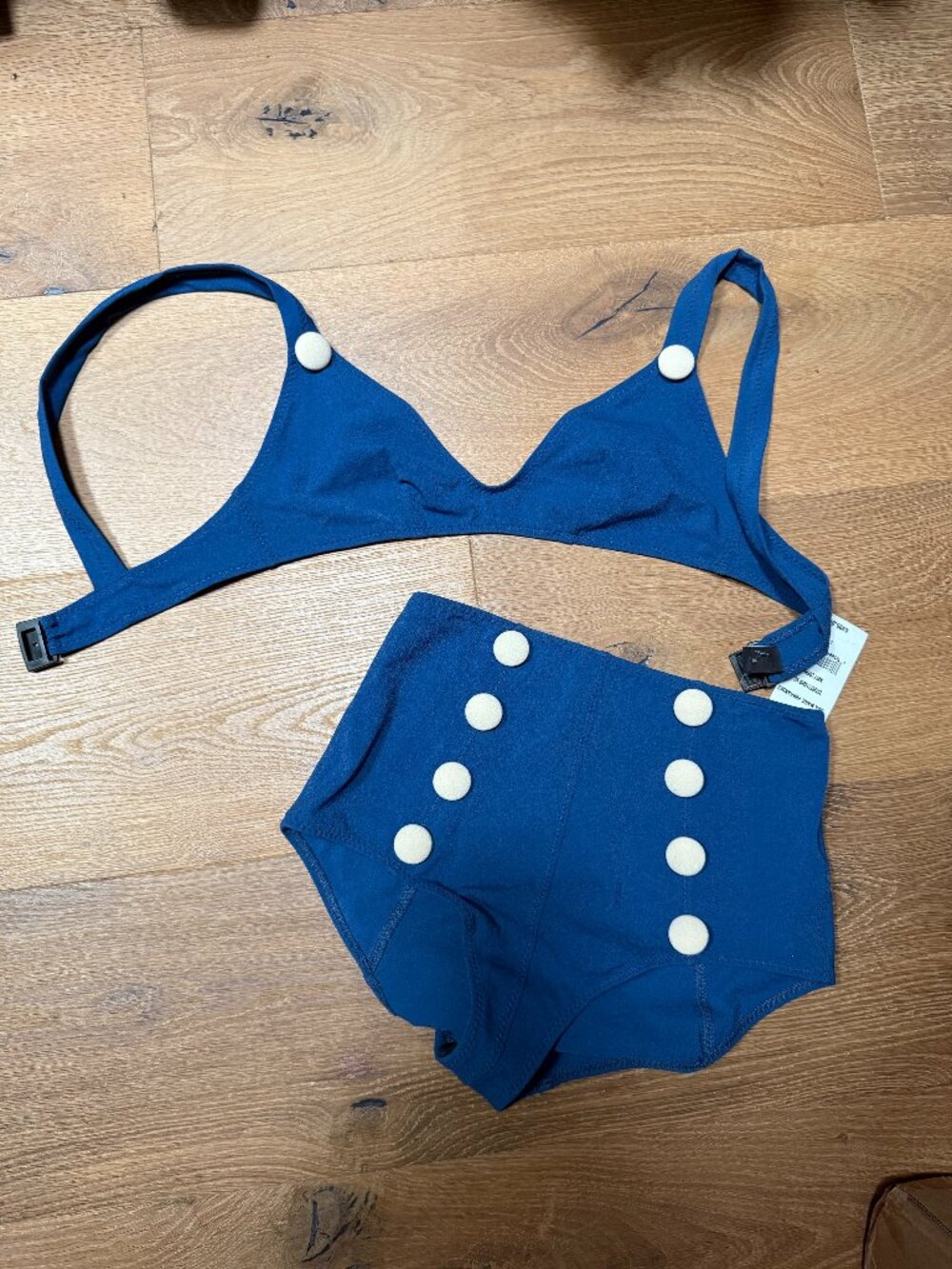 NWT Lisa Marie Fernandez Magdalena Navy Crepe High Waist Bikini Set XS